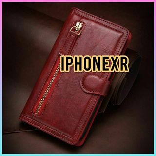 iPhoneケース iPhoneXR 手帳ケースレッド カード入れ ファスナー付(iPhoneケース)