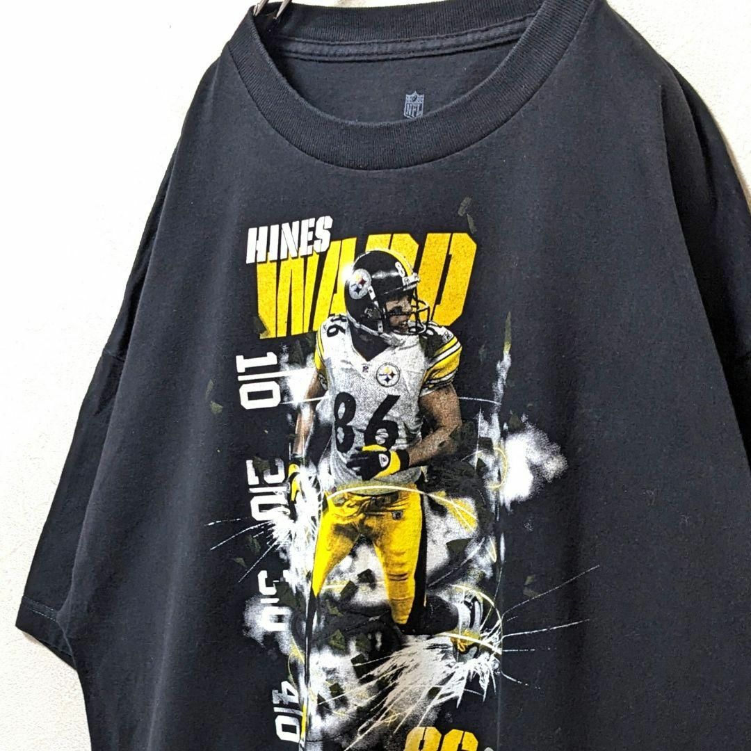 NFLピッツバーグスティーラーズ86ハインズウォードTシャツブラック黒XL古着 メンズのトップス(Tシャツ/カットソー(半袖/袖なし))の商品写真