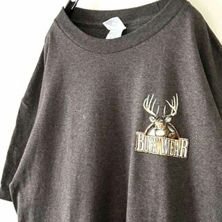 アルスタイルBUCK WEARトナカイアニマルTシャツ Lグレーブラウン古着(Tシャツ/カットソー(半袖/袖なし))