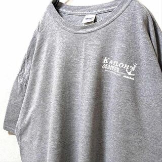 ギルダン KAYLOR'Sマリンサービス ロゴ Tシャツグレー灰色2XL古着(Tシャツ/カットソー(半袖/袖なし))