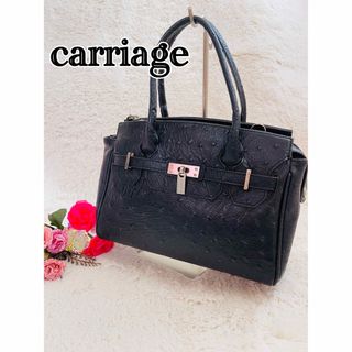 【carriage】ハンドバッグ オーストリッチ風 黒(ハンドバッグ)