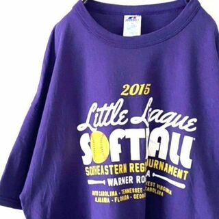 ラッセルアスレティック(Russell Athletic)のリトルリーグ ソフトボール トーナメント Tシャツ XL パープル 紫 古着(Tシャツ/カットソー(半袖/袖なし))