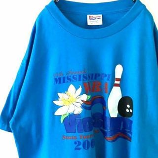 ヘインズ(Hanes)のヘインズ ボーリング ミシシッピ Tシャツ L ライトブルー 水色 古着(Tシャツ/カットソー(半袖/袖なし))