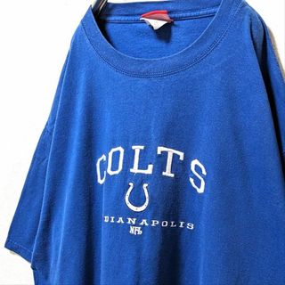 NFLインディアナポリスコルツ ロゴ刺繍 Tシャツ ブルー 青 XL 古着(Tシャツ/カットソー(半袖/袖なし))