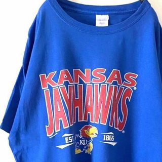 カンザス KANSAS JAYHAWKS Tシャツ XL ブルー 青 古着(Tシャツ/カットソー(半袖/袖なし))