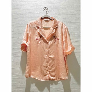 GRL 開襟シャツ　刺繍　フラミンゴ　3(シャツ/ブラウス(半袖/袖なし))