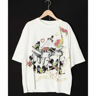 Lサイズ142703：Re:ネコとピアノのラメプリントTシャツ