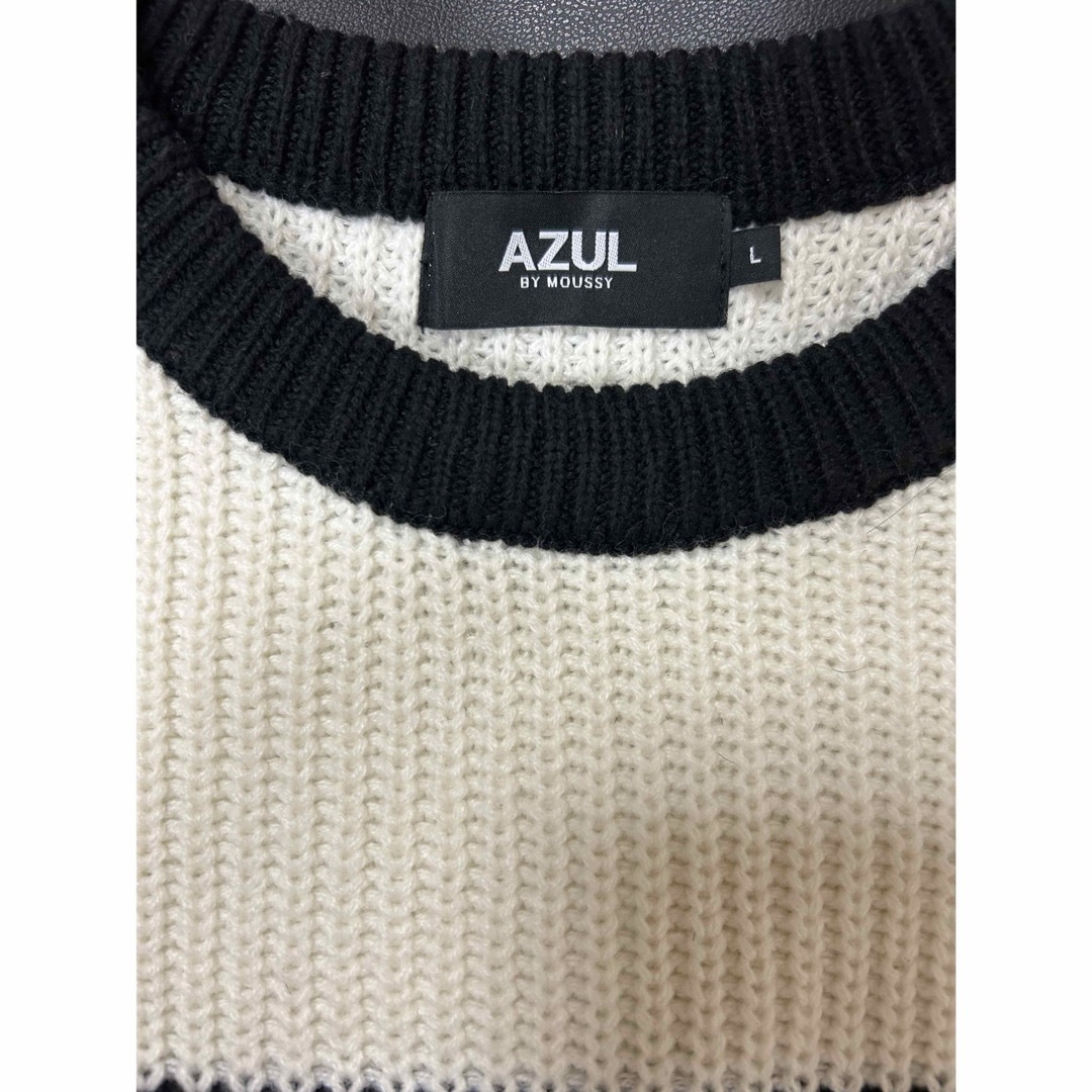 AZUL by moussy(アズールバイマウジー)のAZUL アズールバイマウジー メンズ長袖ニット ホワイト/ブラック Lサイズ メンズのトップス(ニット/セーター)の商品写真