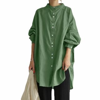 [Muzly] ロングシャツ レディース シャツ ロング 長袖 リネンシャツ 綿(その他)