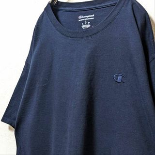 Champion - チャンピオン Championロゴワンポイント刺繍 Tシャツネイビー紺色L古着