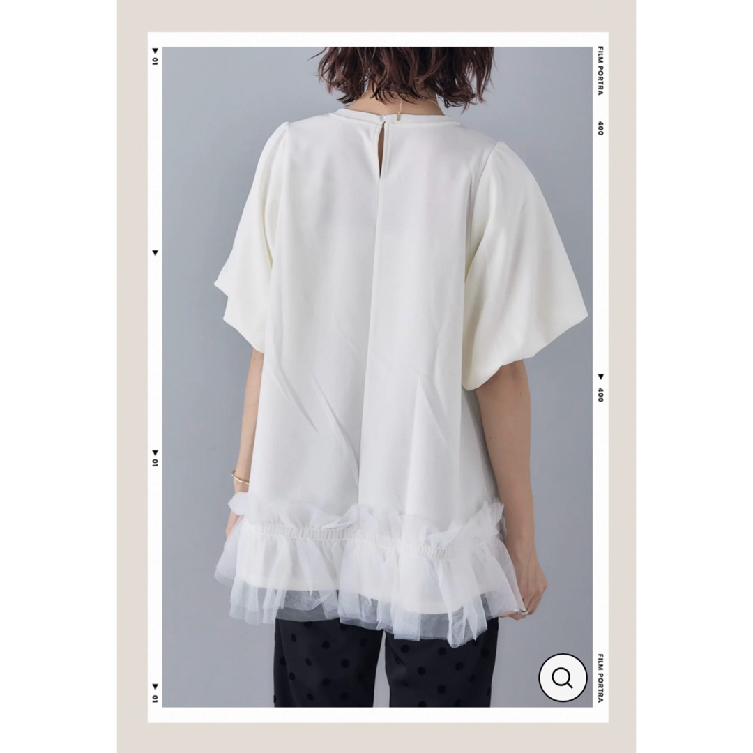 人気　ペアスキン裾チュールトップス　半袖　frene レディースのトップス(Tシャツ(半袖/袖なし))の商品写真