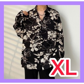 長袖シャツ black XLサイズ カジュアル 男性(シャツ)