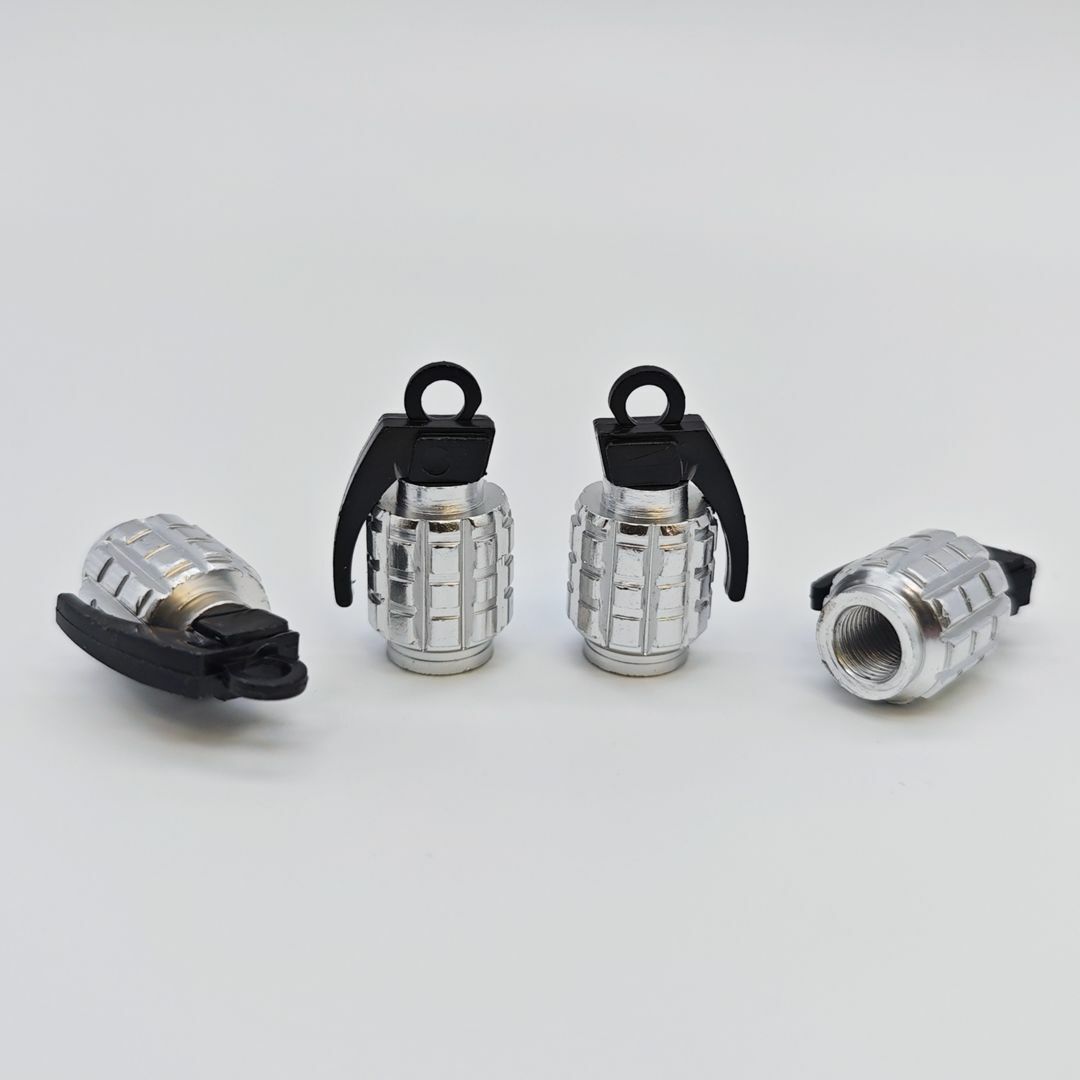 エアバルブキャップ 手榴弾 シルバー 4個 自動車/バイクの自動車(ホイール)の商品写真