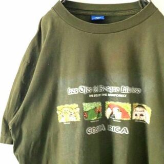 JB コスタリカ アニマル Tシャツ XL カーキ グリーン 緑 古着(Tシャツ/カットソー(半袖/袖なし))