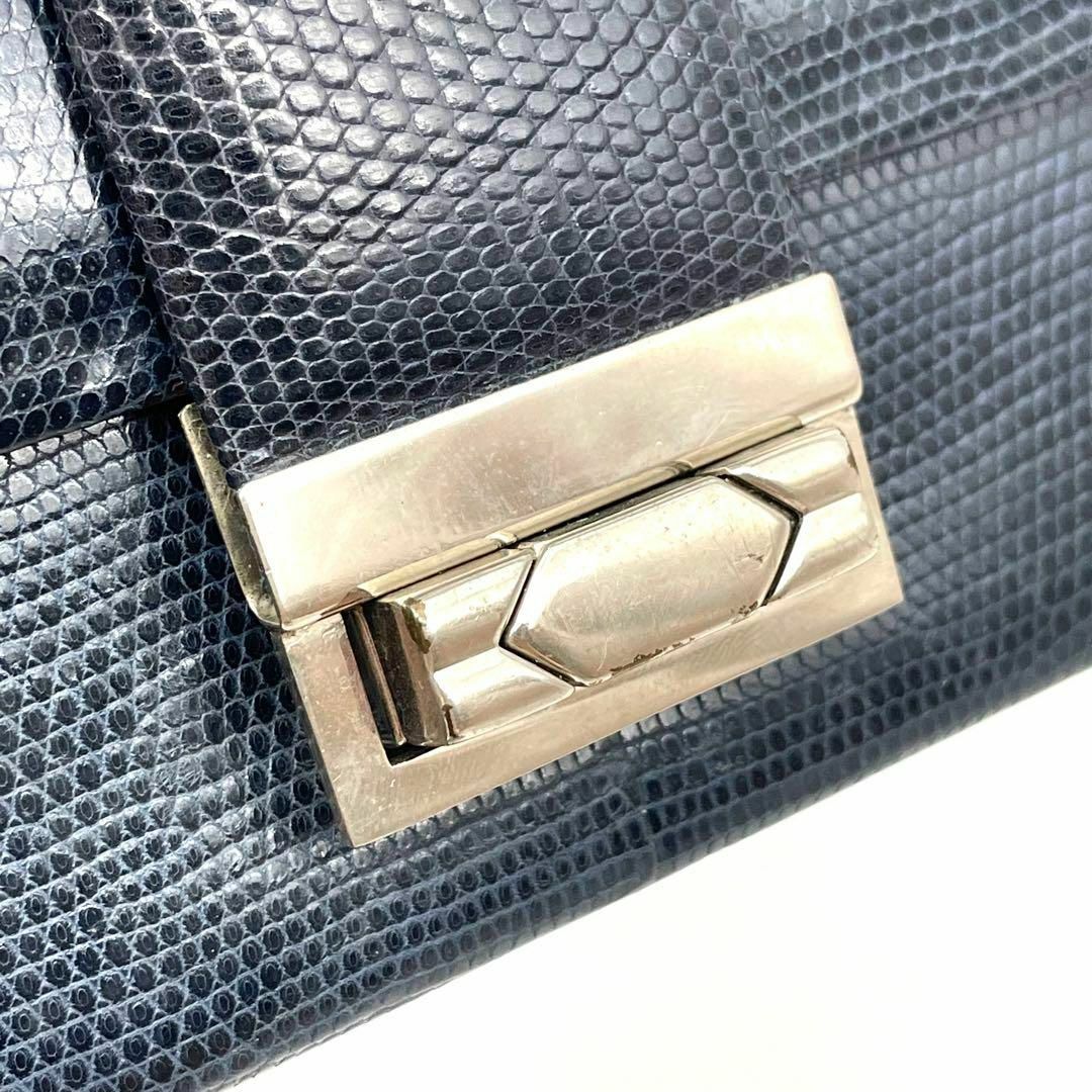 高級 エキゾチック リザード トカゲ 本革 ハンドバッグ ブラック 60507 レディースのバッグ(ハンドバッグ)の商品写真