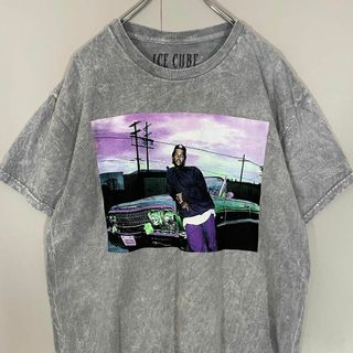 【ヒップホップ】ICE CUBE フォトTシャツグレー古着プリントLストリート(Tシャツ/カットソー(半袖/袖なし))