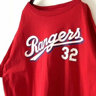 MLBレンジャーズ Rangers 32 Tシャツ L レッド 赤 古着(Tシャツ/カットソー(半袖/袖なし))