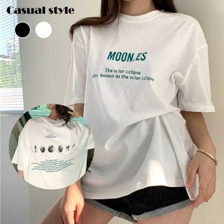 Tシャツ レディース 韓国 英字ロゴ 半袖 カットソー 春夏 オルチャン 五分袖(Tシャツ(半袖/袖なし))