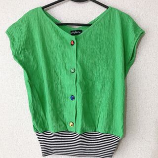 VINTAGE - 美品 VINTAGE デザイン トップス カットソー フレンチ袖 グリーン M