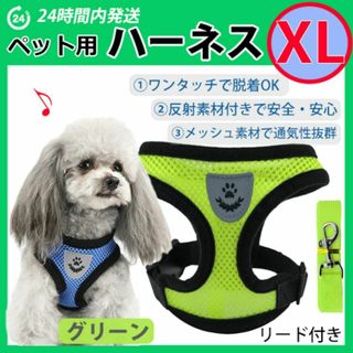 ハーネス　蒸れないメッシュタイプ【ＸＬサイズ・グリーン】ベストタイプ 犬 リード(犬)