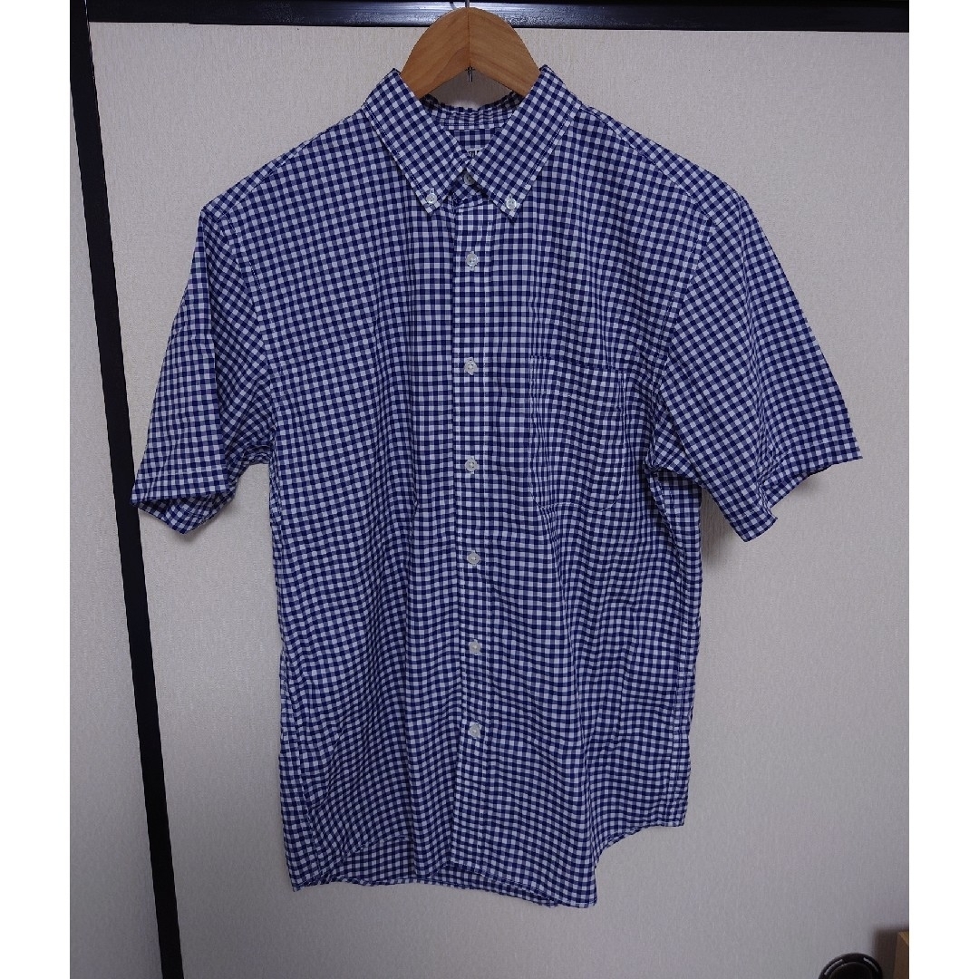 UNIQLO(ユニクロ)のユニクロ　半袖チェックシャツ　ブルーMサイズ メンズのトップス(シャツ)の商品写真