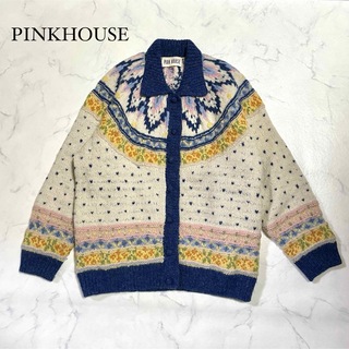 PINK HOUSE - ピンクハウス ニットカーディガン ウール ヨーク編み カネコイサオ 襟付き