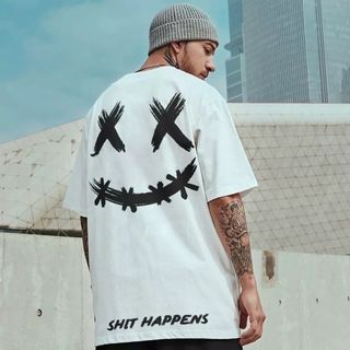 【超人気】半袖　XL　ストリート　オーバーサイズ　白　韓国　ホワイト　ニコ(Tシャツ/カットソー(半袖/袖なし))