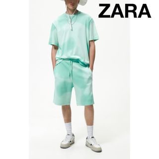 ザラ(ZARA)の新品タグ付き M ZARAMANザラ タイダイプリントTシャツ グリーン(Tシャツ/カットソー(半袖/袖なし))