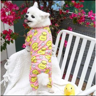 犬服 ドッグウェア ペット服 小型犬 つなぎ　アヒル　パジャマ　ピンク