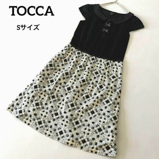 トッカ(TOCCA)のTOCCA 刺繍 切替 Aラインワンピース S リボン 襟付き 清楚 ブラック(ひざ丈ワンピース)