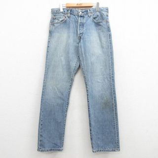 リーバイス(Levi's)のW34★古着 ジーンズ Levis リーバイス 501 メンズ コットン 紺 ネイビー デニム 24may07 中古 ボトムス ジーパン Gパン ロング パンツ(ワークパンツ/カーゴパンツ)