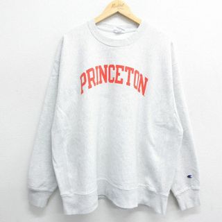 チャンピオン(Champion)のXL★古着 長袖 チャンピオン Champion リバースウィーブ メンズ PRINCETON 大きいサイズ クルーネック 薄グレー 霜降り 24may07 中古 スウェット スエット トレーナー トップス(パーカー)