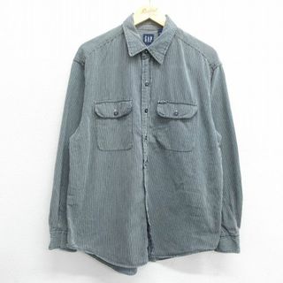 GAP - L★古着 ギャップ GAP 長袖 ブランド シャツ メンズ 00年代 00s コットン 紺他 ネイビー ヒッコリー ストライプ 【spe】 24may07 中古 トップス