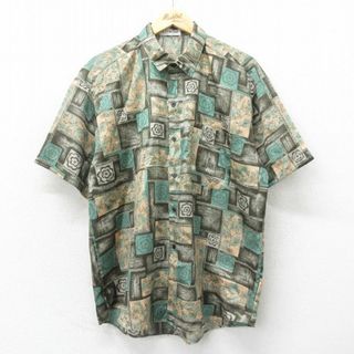 XL★古着 半袖 シャツ メンズ 90年代 90s 花 葉 シルク 緑他 グリーン 24may07 中古 トップス(シャツ)