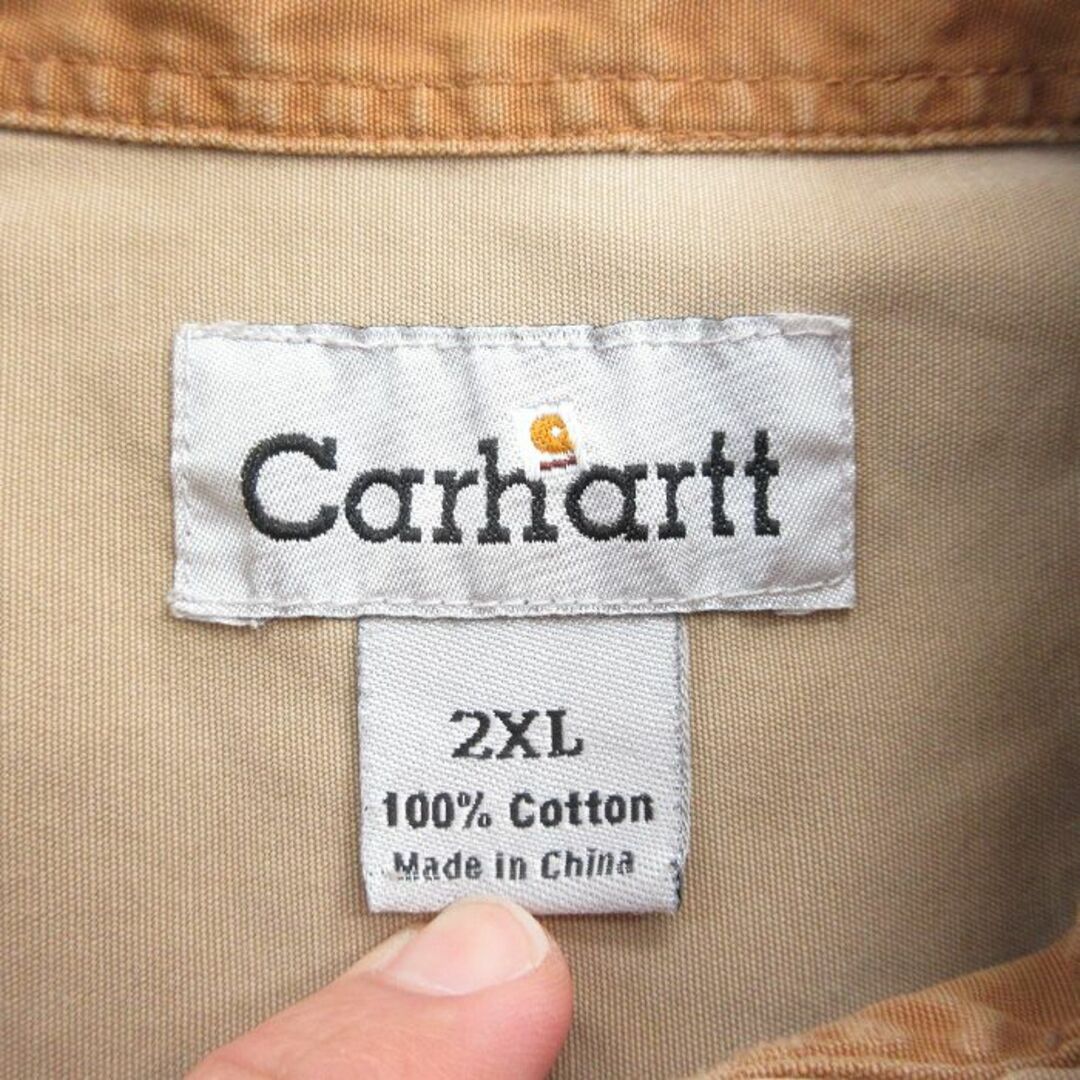 Charhartt WIP(カーハートダブリューアイピー)のXL★古着 カーハート Carhartt 半袖 シャツ メンズ 大きいサイズ ロング丈 コットン ボタンダウン ベージュ カーキ 24may07 中古 トップス メンズのトップス(シャツ)の商品写真