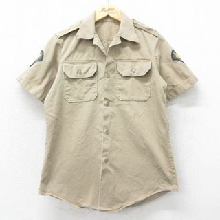 M★古着 半袖 ビンテージ ミリタリー シャツ メンズ 70年代 70s コットン 開襟 オープンカラー ベージュ カーキ 24may07 中古 トップス(シャツ)