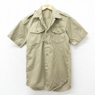 S★古着 半袖 ビンテージ ミリタリー シャツ メンズ 60年代 60s 開襟 オープンカラー ベージュ カーキ 24may07 中古 トップス(シャツ)