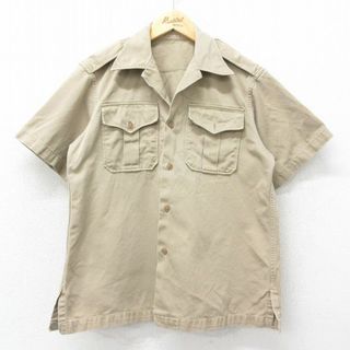 L★古着 半袖 ビンテージ ミリタリー シャツ メンズ 60年代 60s 開襟 オープンカラー ベージュ カーキ 24may07 中古 トップス(シャツ)