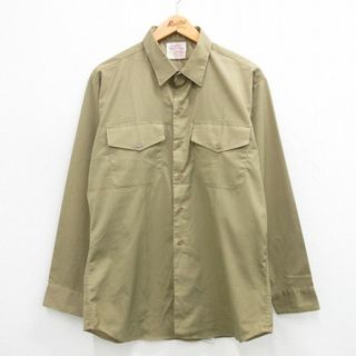 XL★古着 長袖 ミリタリー シャツ メンズ 80年代 80s USMC ロング丈 USA製 濃ベージュ カーキ 24may07 中古 トップス(シャツ)