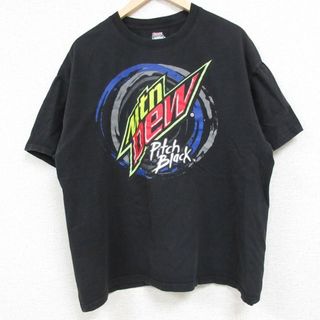 XL★古着 ヘインズ Hanes 半袖 Tシャツ メンズ マウンテンデュー クルーネック 黒 ブラック 24may07 中古