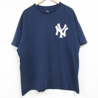 マジェスティック(Majestic)のXL★古着 マジェスティック 半袖 Tシャツ メンズ MLB ニューヨークヤンキース ゲイリーサンチェス 24 大きいサイズ クルーネック 濃紺 ネイビー メジャーリーグ ベースボール 野球 24may07 中古(Tシャツ/カットソー(半袖/袖なし))