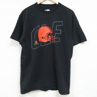 L★古着 半袖 Tシャツ メンズ NFL クリーブランドブラウンズ コットン クルーネック 黒 ブラック アメフト スーパーボウル 24may07 中古(Tシャツ/カットソー(半袖/袖なし))