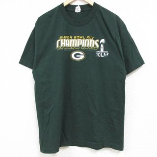 L★古着 半袖 Tシャツ メンズ NFL グリーンベイパッカーズ コットン クルーネック 濃緑 グリーン アメフト スーパーボウル 24may07 中古(Tシャツ/カットソー(半袖/袖なし))