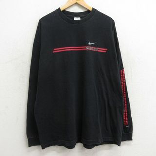 ナイキ(NIKE)のXL★古着 ナイキ NIKE 長袖 ビンテージ Tシャツ メンズ 00年代 00s ワンポイントロゴ 大きいサイズ コットン クルーネック 黒 ブラック 【spe】 24may07 中古(Tシャツ/カットソー(半袖/袖なし))