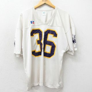 XL★古着 ラッセル 半袖 ビンテージ フットボール Tシャツ メンズ 80年代 80s 36 メッシュ地 Vネック USA製 白 ホワイト ユニフォーム ゲームシャツ 24may07 中古(Tシャツ/カットソー(半袖/袖なし))