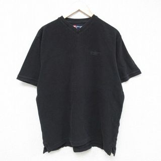 ラルフローレン(Ralph Lauren)のXL★古着 ラルフローレン Ralph Lauren チャップス CHAPS 半袖 ブランド Tシャツ メンズ 90年代 90s ワンポイントロゴ 鹿の子 コットン Vネック 黒 ブラック 24may07 中古(Tシャツ/カットソー(半袖/袖なし))