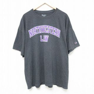 チャンピオン(Champion)のXL★古着 チャンピオン Champion 半袖 ブランド Tシャツ メンズ NORTHWESTERN LAW 大きいサイズ クルーネック 濃グレー 霜降り 24may07 中古(Tシャツ/カットソー(半袖/袖なし))