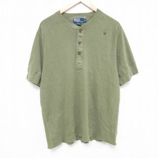 ラルフローレン(Ralph Lauren)のXL★古着 ラルフローレン Ralph Lauren 半袖 ブランド Tシャツ メンズ 90年代 90s 無地 コットン ヘンリーネック 緑 グリーン 【spe】 24may07 中古(Tシャツ/カットソー(半袖/袖なし))