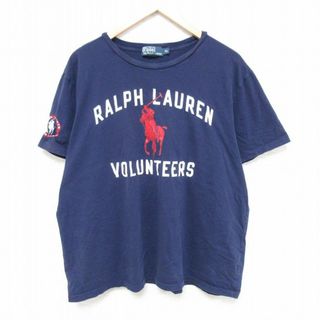 ラルフローレン(Ralph Lauren)のXL★古着 ラルフローレン Ralph Lauren 半袖 ブランド Tシャツ メンズ ビッグロゴ コットン クルーネック 紺 ネイビー 24may07 中古(Tシャツ/カットソー(半袖/袖なし))