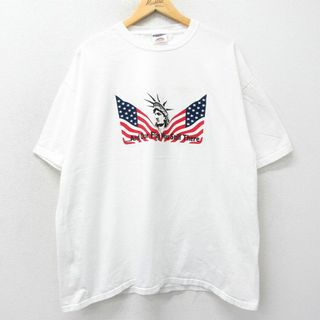 XL★古着 ジャージーズ 半袖 ビンテージ Tシャツ メンズ 00年代 00s 自由の女神 星条旗 大きいサイズ クルーネック 白 ホワイト 24may07 中古(Tシャツ/カットソー(半袖/袖なし))